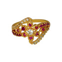 Floral Gold Plated Ruby CZ Stone Ladies Finger Ring