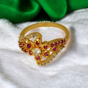 Floral Gold Plated Ruby CZ Stone Ladies Finger Ring