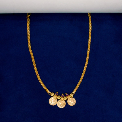 Gold Plated Ruby Stone Triple Head Kasu Necklace