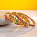 Antique Matte Kemp Stone Lakshmi Bangles Set