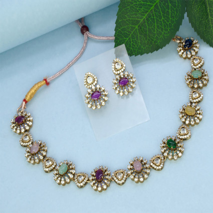 Trendy Muliti Colour Stone Floral Necklace Set