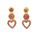 Stunning Gold Plated Ruby Stone Heart Drop Earrings