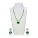 Glorious Silver Tone American Diamond Emerald Necklace Set