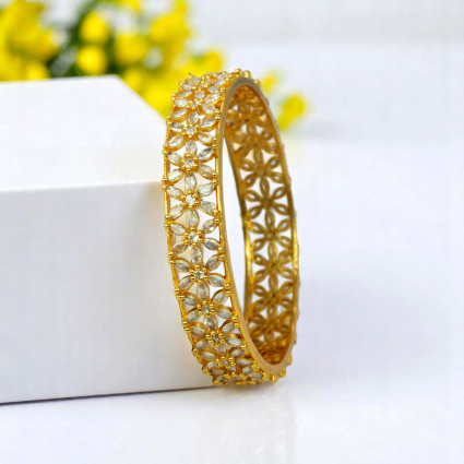 Party Wear Gold Plated Floral Stone Bangle For Women
