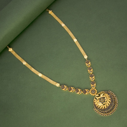 Gold Plated Blue Sapphire Peacock Pendant Long Chain