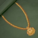 Ravishing Gold Plated Net Ruby Pendant Long Necklace