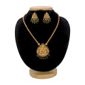 Antique Gold Plated Emerald Stone Lakshmi Pendant Set
