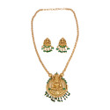 Antique Gold Plated Emerald Stone Lakshmi Pendant Set