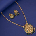Antique Gold Plated Emerald Stone Lakshmi Pendant Set