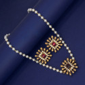 Elegant Antique Kemp Stone Pendant Pearl Choker Set