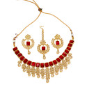 Gold Plated Stylish Square Cut Stone Necklace Set