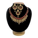 Gold Plated Stylish Square Cut Stone Necklace Set