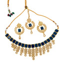 Gold Plated Stylish Square Cut Stone Necklace Set