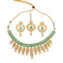 Gold Plated Stylish Square Cut Stone Necklace Set