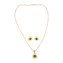 Simple Chain CZ Floral Emerald Pendant Set for Girls