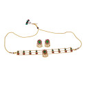 Antique Gold Plated Triple Layer Kemp Stone Choker Set