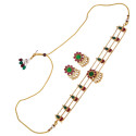 Antique Gold Plated Triple Layer Kemp Stone Choker Set
