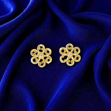 Big Floral Designer Gold Plated Studs Earrings