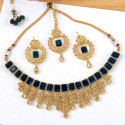 Gold Plated Stylish Square Cut Stone Necklace Set