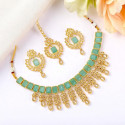 Gold Plated Stylish Square Cut Stone Necklace Set