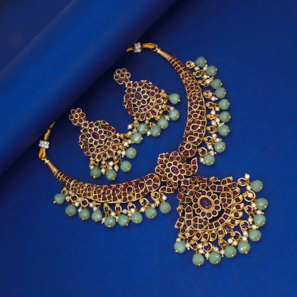 Royal Aura Antique Finish Kemp Mango Necklace Set