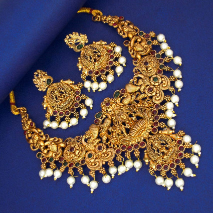 Antique Designer Peacock Pearl Broad Necklace Set
