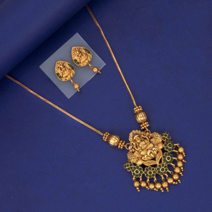 Ethnic Matte Finish Peacock Lakshmi Pendant Necklace Set