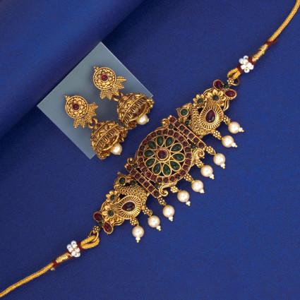 Antique Paisley Peacock Kemp and Pearls Collar Necklace Set