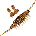 Antique Paisley Peacock Kemp and Pearls Collar Necklace Set
