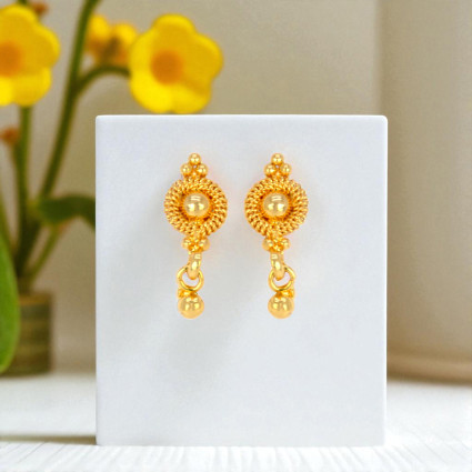 Gold Plated Golden Small Bead Hanging Studs For Kids