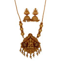 Matte Finish Ruby Emerald Stones Lakshmi Peacock Pendant Set