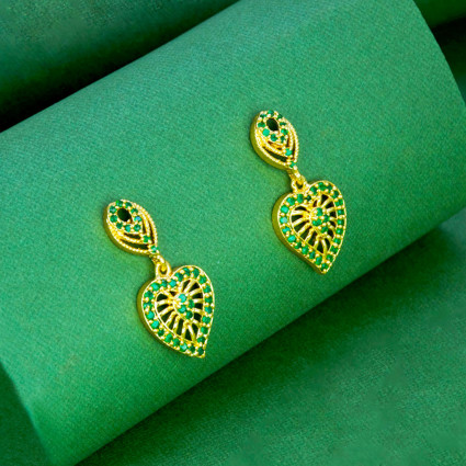 Emerald Stone Gold Plated Heart Drop Earrings for Girls