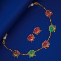Lotus Design Matte Gold-Plated Beads Chain Necklace Set