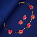 Lotus Design Matte Gold-Plated Beads Chain Necklace Set