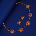 Lotus Design Matte Gold-Plated Beads Chain Necklace Set