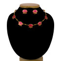 Lotus Design Matte Gold-Plated Beads Chain Necklace Set