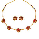 Lotus Design Matte Gold-Plated Beads Chain Necklace Set