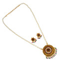 Antique Gold Plated Kemp Pendant Pearl Necklace Set