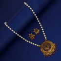 Antique Gold Plated Kemp Pendant Pearl Necklace Set