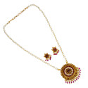 Antique Gold Plated Kemp Pendant Pearl Necklace Set