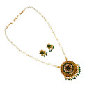 Antique Gold Plated Kemp Pendant Pearl Necklace Set