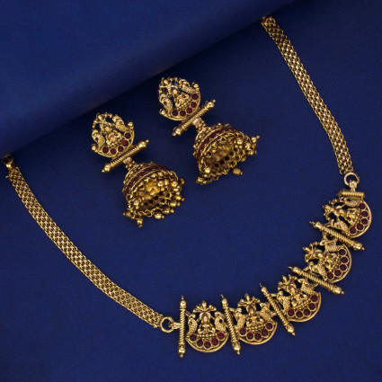 Antique Gold Plated Peacocks Lakshmi Pendants Kemp Choker Set