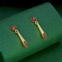 Elegant Gold Plated Ruby Floral Spike Drop Earrings