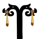 Elegant Gold Plated Ruby Floral Spike Drop Earrings