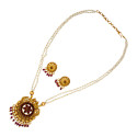Gold Plated Kemp Pendant Double Layer Pearl Chain Set