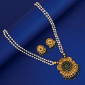 Gold Plated Kemp Pendant Double Layer Pearl Chain Set