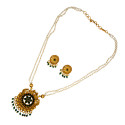 Gold Plated Kemp Pendant Double Layer Pearl Chain Set