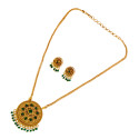 Antique Gold Plated Floral Stone Pendant Necklace Set