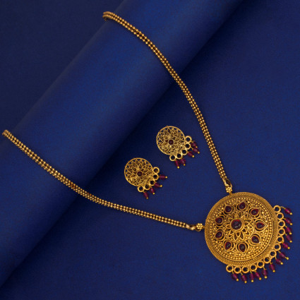 Antique Gold Plated Floral Stone Pendant Necklace Set
