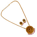 Antique Gold Plated Floral Stone Pendant Necklace Set